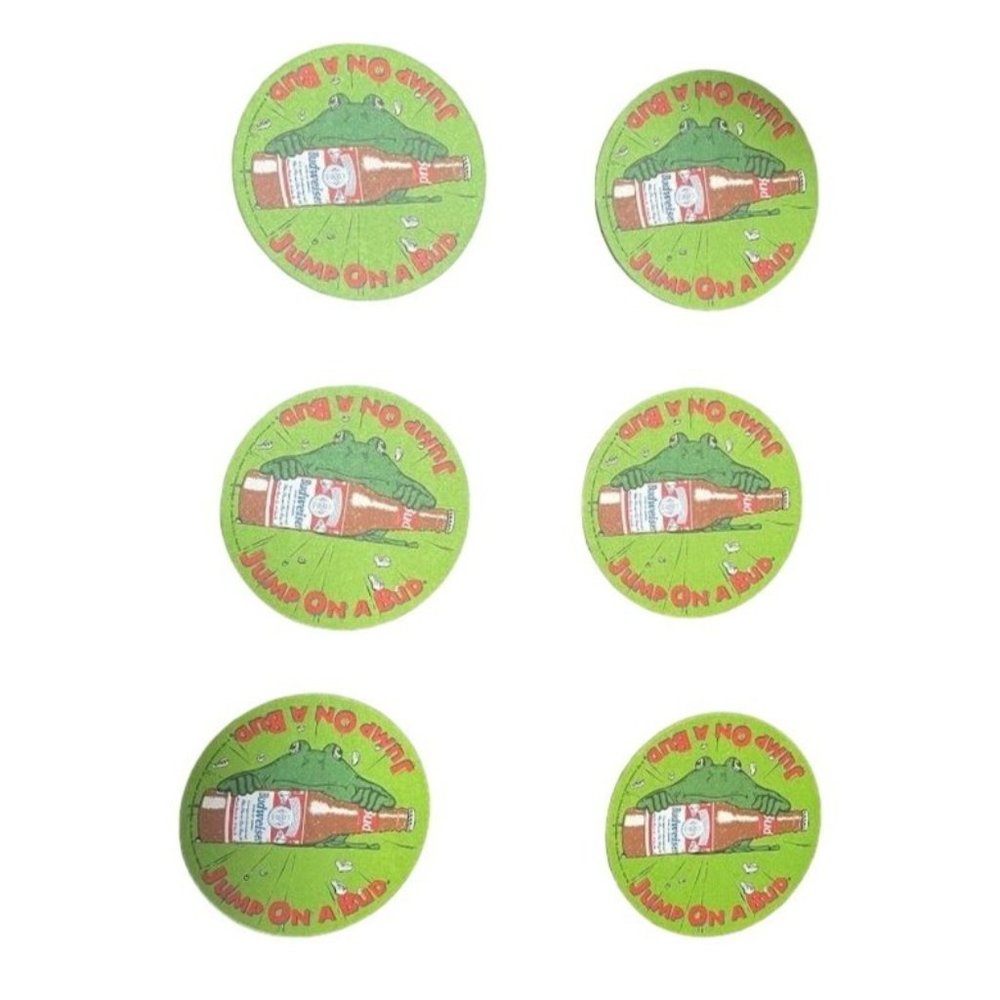 Vintage Beer Advertising 1995 Budweiser Frog "Jump On A Bud" 6-piece Coaster Set